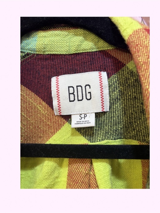 BDG Lime Green & Burgundy Plaid Overshirt - Picture 2 of 2